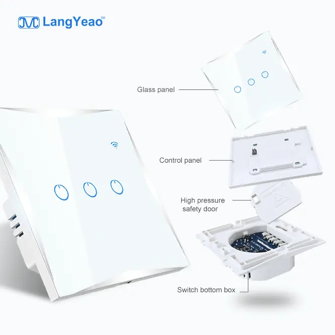 Langyeao Tuya App Home Automation Smart Switch Eu/uk Standard Touch Glasscheibe 1/2/3/4 Gang Wifi Smart Touch Lichtsc halter