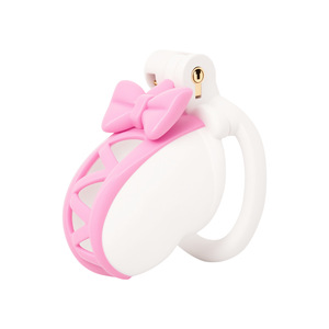 Mainan seks kandang kesucian dasi kupu-kupu untuk laki-laki mengikat bulu ayam kandang pria Kontrol lemah dengan 4 ukuran cincin Penis merah muda/putih kunci Penis - Product Image 2