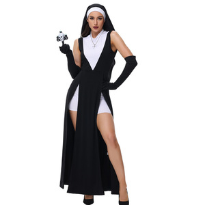 Disfraz de <span class=keywords><strong>Monja</strong></span> Gótica Oscura para Halloween, Vestido Largo con Abertura Alta, para Fiesta, Cosplay - Product Image 5