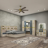 Ensemble de chambre à coucher moderne et luxueuse avec lit en tissu blanc et six armoires meubles en bois personnalisables pour hôtel, maison ou villa