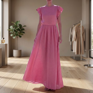 <b>Women's</b> 100% Cotton Midi Vintage High Waist Dress Flutter Sleeve Round Neck Casual Summer <b>Resort</b> Vacation All Season <b>Wear</b> - Product Image 3