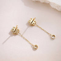 Boucles d'oreilles pendantes en or jaune 18 carats avec diamants de laboratoire, boucles d'oreilles pendantes tendance, boucles d'oreilles à dos plat, boucles d'oreilles en or