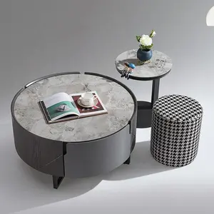 Luxury Modern Living Room Furniture Round Tea Table Glass Coffee Table Set