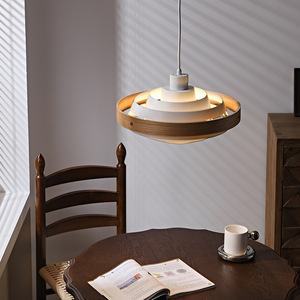 Walnut Wood Pendant <b>Light</b> Round Led Single Head Chandelier For <b>Dining</b> Room Home Hotel Commercial Spaces - Product Image 3