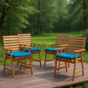 Sillas de Patio de Madera de Acacia Sólida con Cojines Azules, Juego de Muebles de Exterior de Primera Calidad, Silla de Jardín de Diseño Contemporáneo - Product Image 2