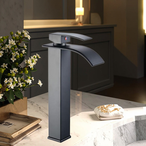 <span class=keywords><strong>Robinet</strong></span> de lavabo cascade moderne en acier inoxydable noir à poignée unique, <span class=keywords><strong>robinet</strong></span> de salle de bain à débit élevé - Product Image 4