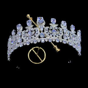 RE3744 عالية الجودة الفاخرة مكعب الزركون تاج العروسة و تاج زركونيا تاج ملكة الماس الزفاف عقال - Product Image 2