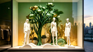 Decoración Moderna con Temática de Bosque Verde, Adornos de Ventana con Hojas y Flores Grandes, Decoración Artística para Tiendas Minoristas, Publicidad Comercial Visual - Product Image 3