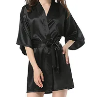 Robe kimono preto de seda, vestido para mulheres