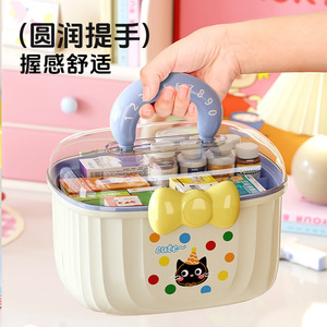 Portable Large Capacity Double Layer Plastic Medicine Storage Box With Dividers Cute Cat Design For Home Use - Product Image 2