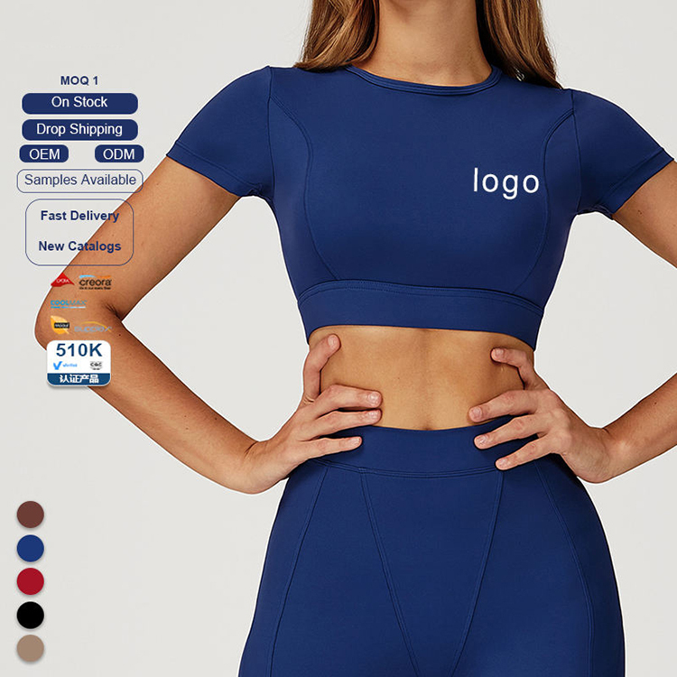 Women Nude-feeling Crew-neck Yoga Top Short Sleeve Quick Dry Breathable High Elasticity Fitness Sports Shirt