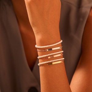 Pulseras de Barra Grabadas <span class=keywords><strong>en</strong></span> Blanco de Doble Capa con Perlas de Imitación, Chapadas <span class=keywords><strong>en</strong></span> Oro de 18K, de Acero Inoxidable, Joyería de <span class=keywords><strong>Amistad</strong></span>, de Moda, Gran Venta INS - Product Image 5