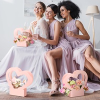 Panier à fleurs en forme de cœur rose élégant de grande capacité, sac cadeau en papier pour bouquet et fête, vente en gros