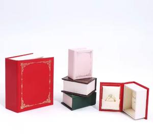 Custom Logo Recyclable Square Pattern Rectangle Handmade Paper Jewelry Box Book Shape Packaging for Rings Earrings Necklaces - Product Image 3