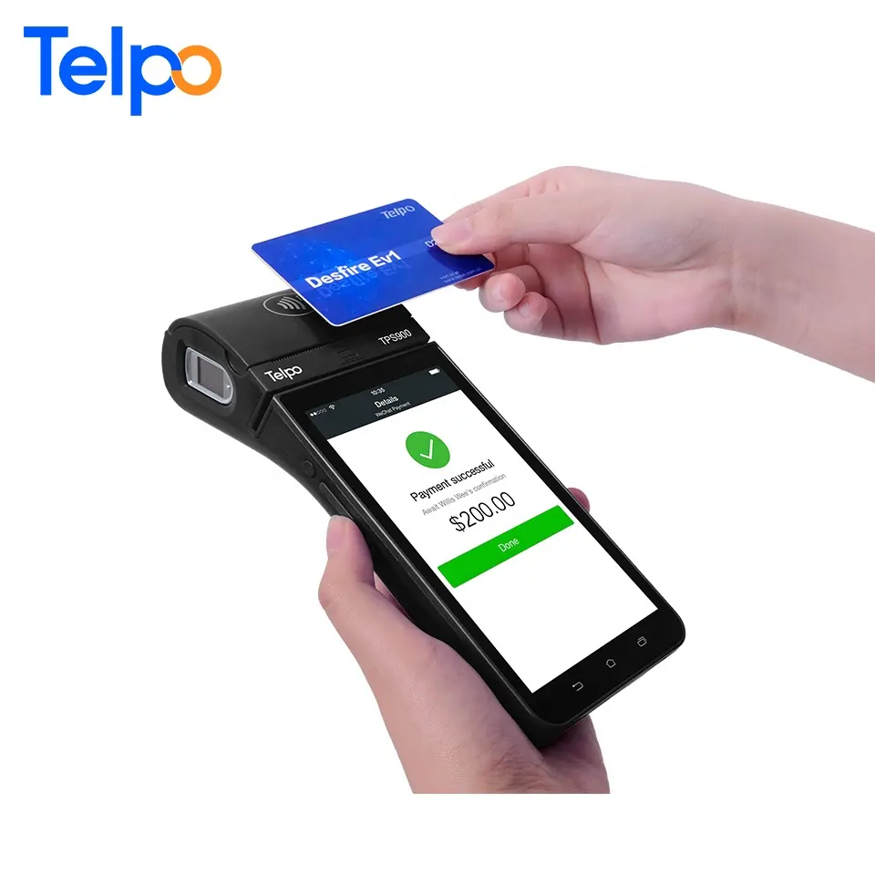 Telpo TPS900 Wireless 4G EFT Pos Terminale con 5.5 "touch screen, stampante, scanner di impronte digitali per le carte di credito di pagamento