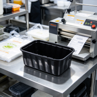 Boîte rectangulaire jetable noire de qualité alimentaire, anti-odeur, anti-fuite, en PP, pour une utilisation durable