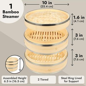 2 paia di bacchette tessitore fatto a mano naturale 10 pollici 2 livelli mini bambù piroscafo in bambù cestello a vapore con anelli in acciaio - Product Image 3