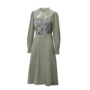 Hot Selling Women Clothing Long sleeve Casual Dresses hollow out Sexy and elegant dress satin dresses women