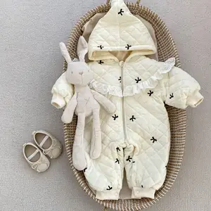 Onesie d'hiver en coton et cachemire pour bébé fille Baby Sweet Princess Crawling Clothes