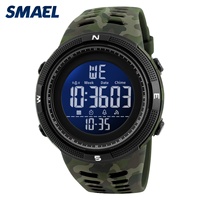 Montre de sport pour homme SMAEL 1915MC, bracelet camouflage, affichage LED lumineux, alarme numérique, chronographe, résistance à l'eau 50 bars