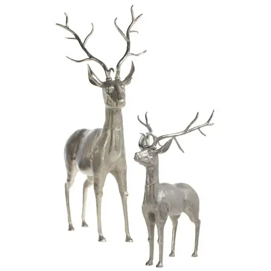 Silver Set Of 2 Standing & Sit Deer Statue Sculpture Christmas Decor Reindeer Hozme Figurine Resin Metal Sculpture Figurines