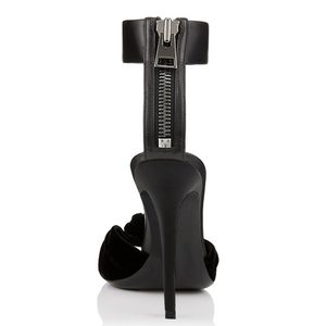 รองเท้าส้นสูงแบบเปิดนิ้วเท้า ไซส์ใหญ่ 46 สำหรับผู้หญิง หนังกลับผูกโบว์ ซิปหลัง รองเท้าส้นสูงแบบรัดข้อเท้ากำมะหยี่สำหรับฤดูร้อน - Product Image 4