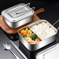 Boîte à lunch simple en acier inoxydable ZB avec poignée, étanche, qualité alimentaire 304, 850 ml, 1150 ml, 1750 ml, 3 compartiments, école, bureau, vente en gros