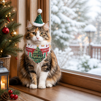 Ensemble de costumes de Noël festifs et mignons pour animaux de compagnie : bonnet de Père Noël, bandana triangulaire, doux, pour chiens et chats, écologique et réglable