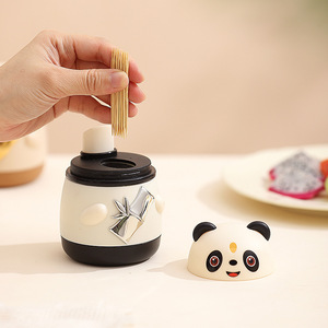 Panda Style Toothpick Holder Brown Plastic Portable Automatic Pop Out Creative Household Use - Product Image 2
