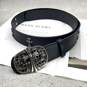 <span class=keywords><strong>Ceinture</strong></span> décontractée vintage en <span class=keywords><strong>cuir</strong></span> PU noir de haute qualité pour hommes et femmes, boucle en alliage de 3,7 cm, design western <span class=keywords><strong>cowboy</strong></span>, pour jeans - Product Image 4