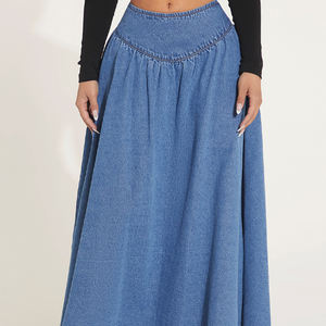 Falda vaquera larga para mujer Bleu Marine de talla grande, nueva Falda vaquera larga, Falda vaquera plisada Vintage de cintura alta Sexy - Product Image 3