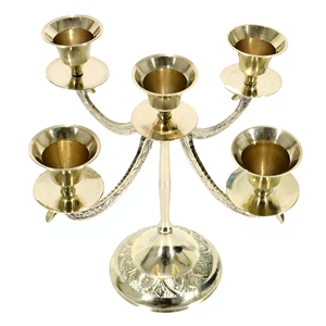 Élégant chandelier en laiton à 5 bras avec motif de feuilles ornées, support à bougies décoratif traditionnel indien pour la décoration de la maison - Product Image 3