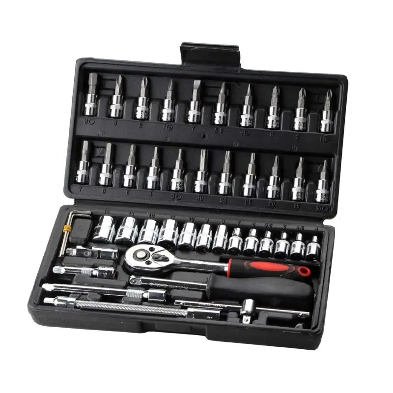 46pcs Set di strumenti per autoveicoli Set di strumenti scatola chiave a percussione per utensili manuali presa automatica da 1/4"