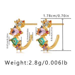 Pendientes de Clip chapados en oro Pendientes de tuerca de circonita cúbica de colores Pendientes de Gemme bohemios de oro de 14K Regalos de San Valentín - Product Image 6