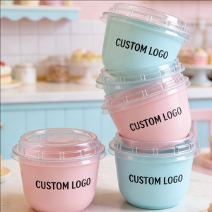 Personalised Clear PP Plastic <b>Ice</b> Cream Dessert <b>Cups</b> Lids Rounded Bottom 90mm 5oz 8oz Disposable Takeaway Containers Dessert - Product Image 1