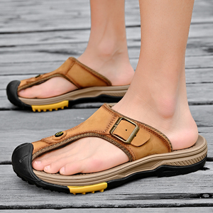 Sandalias Cómodas y Transpirables de Cuero Vacuno para Hombre, Sandalias Casuales Abiertas con Plataforma Plana, Amortiguación Suave, Antideslizantes, para Verano - Product Image 5