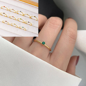 <b>Dainty</b> Birthstone Bypass <b>Ring</b> | 18K PVD Gold Plated Stainless Steel Minimalist Adjustable Open Zircon <b>Ring</b> | Waterproof, Durable - Product Image 4