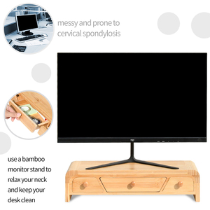 Soporte elevador decorativo de monitor de doble capa de 2 capas con cajón organizador de almacenamiento madera de bambú para sala de estar - Product Image 4