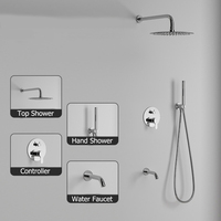 Système de douche mural dissimulé avec fonctions eau froide et chaude, bonnes finitions, douche pluie et douchette à main