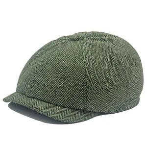 Mistura de lã britânica Tweed Cap Flat Outono Inverno Newsboy Caps Homens Herringbone Gatsby Headwear Newsie Cabbie Hat Inverno Outono