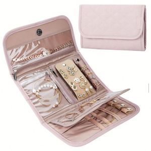 Étui de présentation de bijoux pliable et portable, sac de voyage noir pour colliers et boucles d'oreilles, avec logo personnalisé, style vintage et mode - Product Image 1