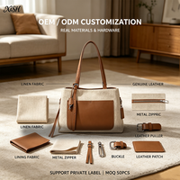 Tas Bahu Wanita Tas Tangan Kulit Asli Katun Linen Kapasitas Besar Tas Ketiak Kasual Tas Jinjing Kerja Sehari-hari Produsen Tas Jinjing