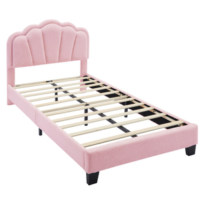 Modern Twin Size Upholstered Flower-Shape <b>Bed</b> with <b>LED</b> Light Strip Solid Wood Platform <b>Bed</b> and Wooden Slats Support - Product Image 5