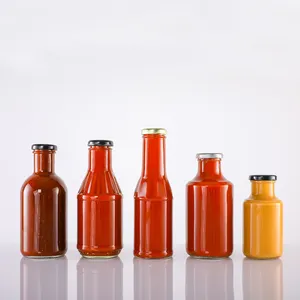 Hot Sell 12 oz Clear Glass Sauce Bottles Black lid Jam Sauce Bottle for BBQ Sauce