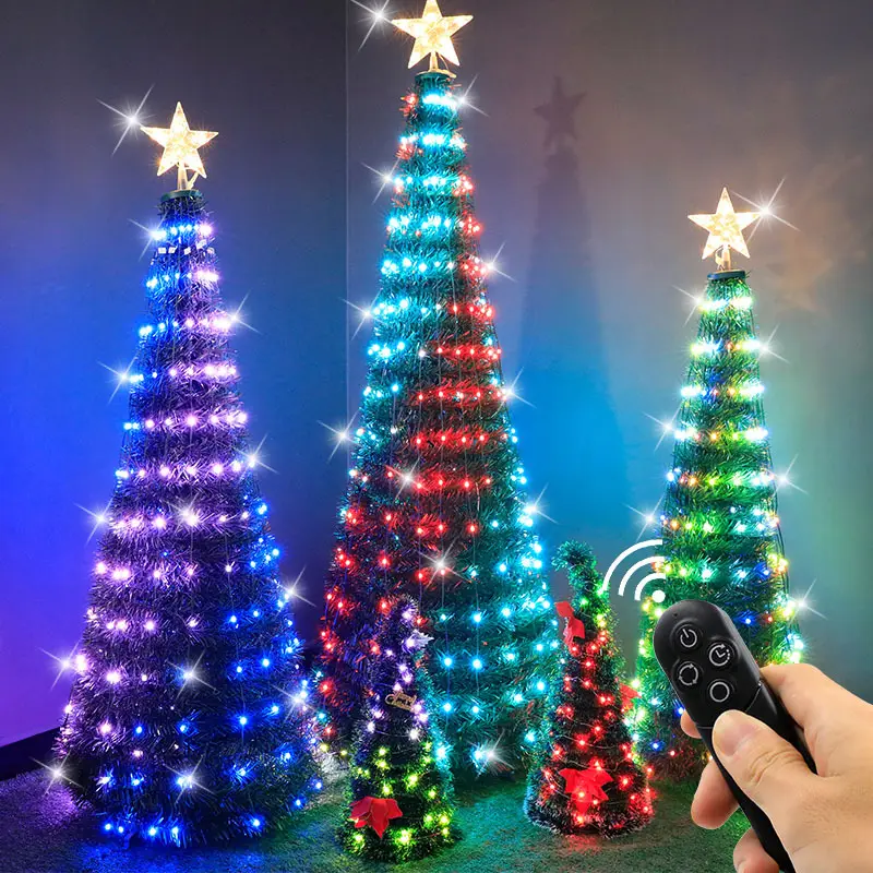 pop up Christmas tree Install Simple APP Control graffiti LED lights DIY Magic Christmas tree for Christmas decoration supplies