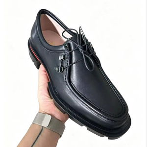Zapatos de Vestir Estilo Británico para Hombre, de Cuero Vacuno, Hechos a Mano, con Cordones, con Aumento de Altura, Diseño Sólido, para Primavera - Product Image 1