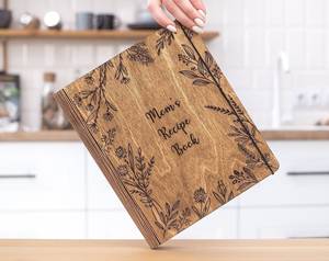 Personalized Custom Cookbook Gift Engraved Pattern and Text Wooden Cooking Blank Loose <strong>Leaf</strong> Diary A4 Recipe <strong>Book</strong> - Product Image 2