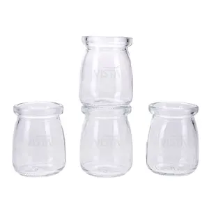 Factory Direct Stock Mini Wholesale 100ml Flint Pudding Yogurt Glass Bottle Pudding Storage Jar With Plastic Lid
