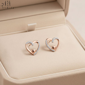 Pendientes de Alta Calidad al por Mayor, Elegantes, con Diseño Estético de Corazón, Joyería de Oro Rosa de 18K con Diamantes Naturales Reales - Product Image 3