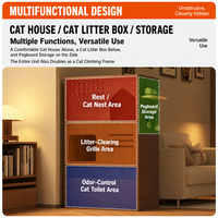 Meuble pour chat 2 en 1 en bois, avec bac à litière, armoire de rangement, base à roulettes extractible, système de récupération de litière, panneau perforé et rangement